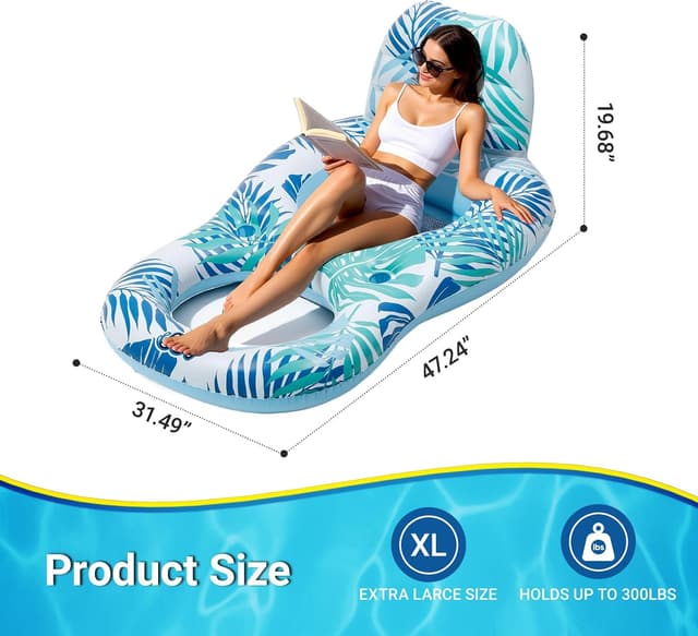 Detalle de Inflatable Pool Float Lounge Chair for Adults with Drink Holder, Canopy & Repair Kit