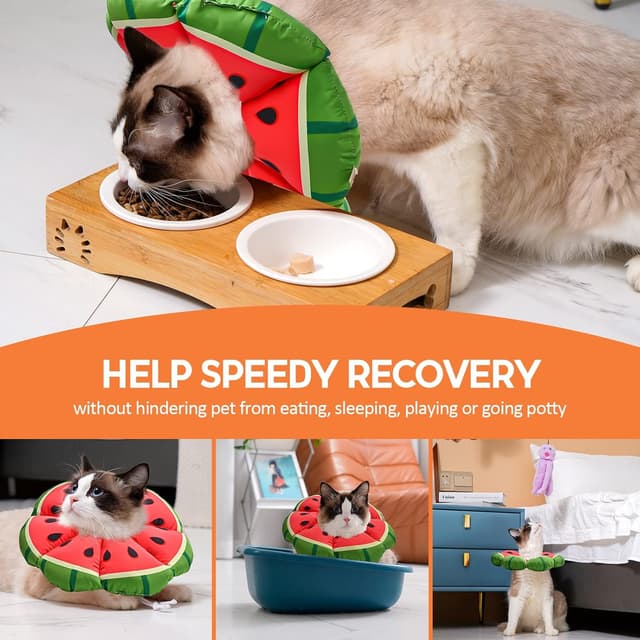 Detalle de Avont Cat Cone Collar Soft Adjustable Recovery Collar (Watermelon) – Elizabethan-style alternative for cats, kittens, dogs after surgery – Size L