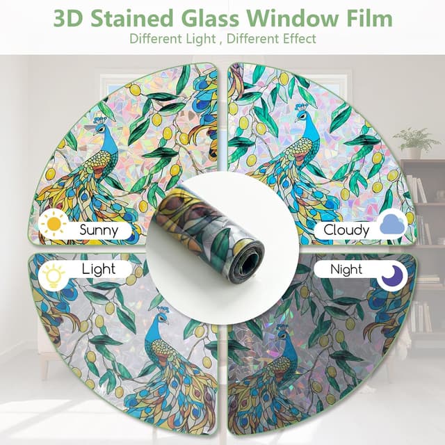 Detalle 2 de KROMAPOLIS Film fenêtre électrostatique effet vitrail 3D anti-regard (90×200 cm) avec filtre UV