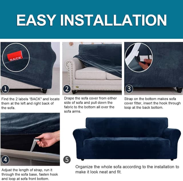 Thumbnail 6 de YSTELLAA Copridivano Velluto 3 Posti blu scuro 🛋