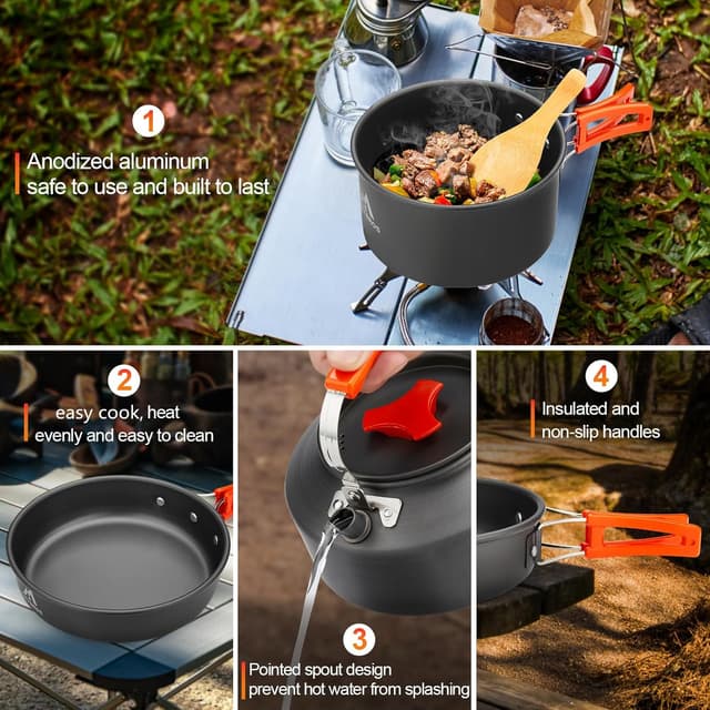 Thumbnail 5 de THTYBROS 17-Piece Camping Cookware Set in Hard Anodised Aluminium (Pot, Pan, Kettle, Cups & Cutlery)