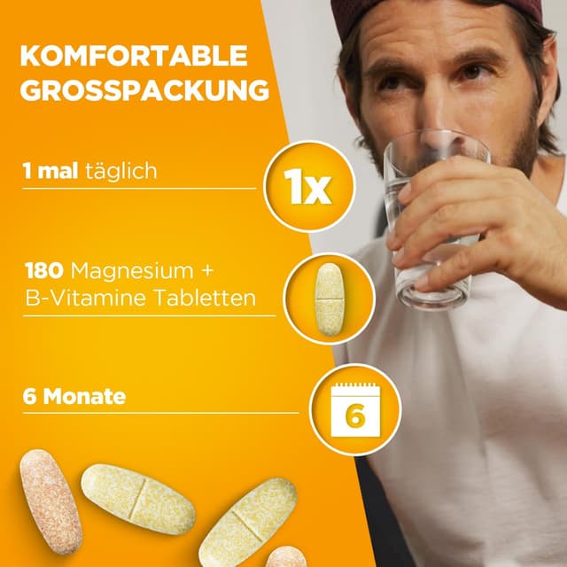 Detalle de sanotact Magnesium 500 plus B Vitamine (180 Tabletten) – hochdosiertes Magnesium für Muskeln, Nerven & Energiestoffwechsel
