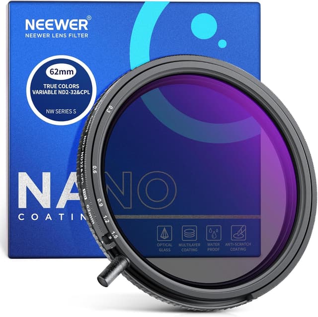 Detalle de NEEWER 62mm True Colors variabler ND2–ND32 & CPL Hybridfilter (ND/CPL, Aluminiumrahmen)