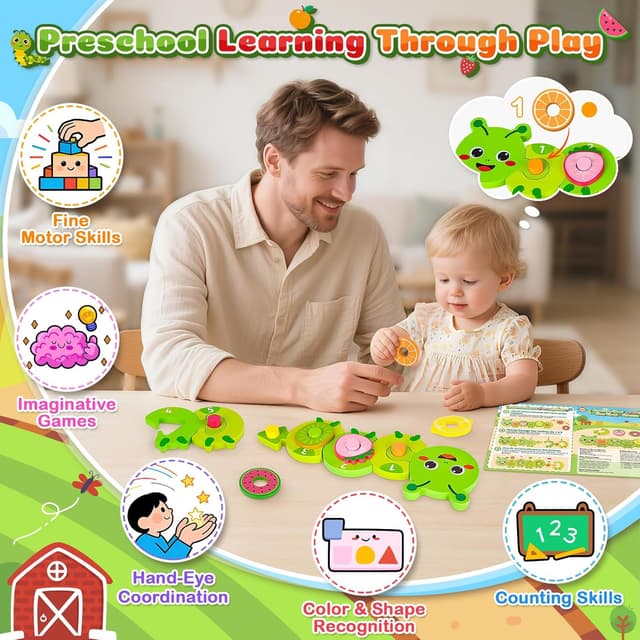 Detalle de Caterpillar Montessori wooden puzzle toy for 1–2 year olds (caterpillar colour sorting & shape matching)