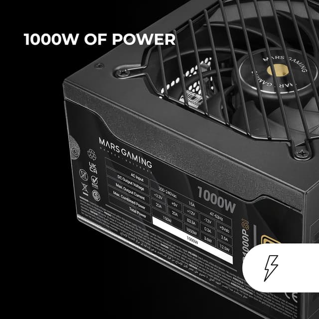 Detalle 2 de Mars Gaming MPB1000PSI alimentatore ATX 1000W full modulare 80 Plus Gold (ATX 3.1 e PCIe 5.1, 12V 2x6)