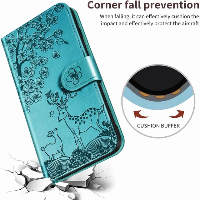 Detalle 2 de Nbziyoo Embossed Deer Floral Flip Wallet Case for iPhone 14 Plus (Blue)