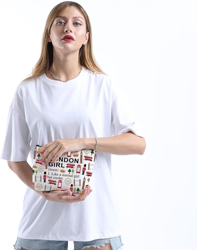 Detalle 1 de LEVLO London Girl Makeup Bag & Travel Zipper Pouch (23 x 18 cm)