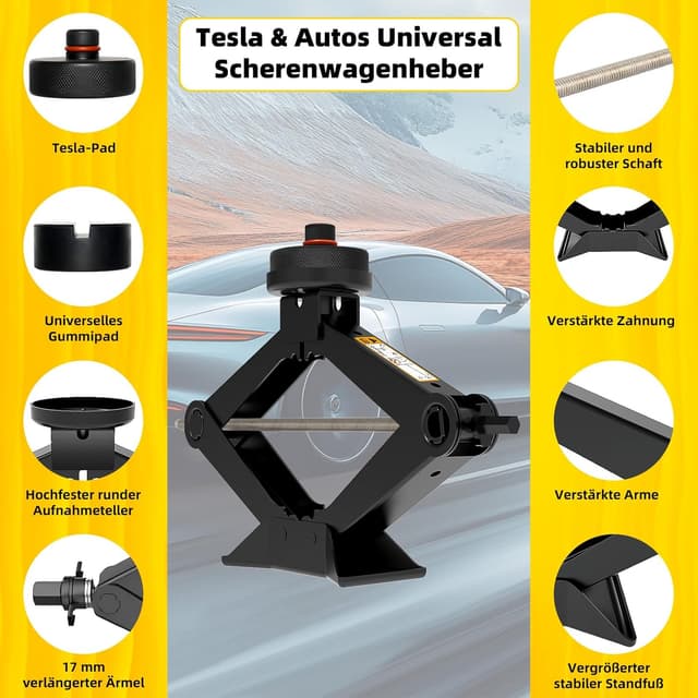 Detalle de Olubfdh Wagenheber 3T (3.000 kg) Scherenwagenheber-Set für SUV, MPV und Tesla inkl. Reifenwechsel-Werkzeug