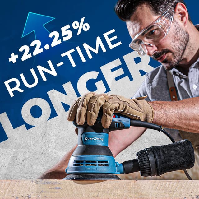 Detalle de Dong Cheng 125mm Random Orbital Sander, 300W, 12,000 RPM (with 10 sandpapers & dust bag) for DIY and woodworking