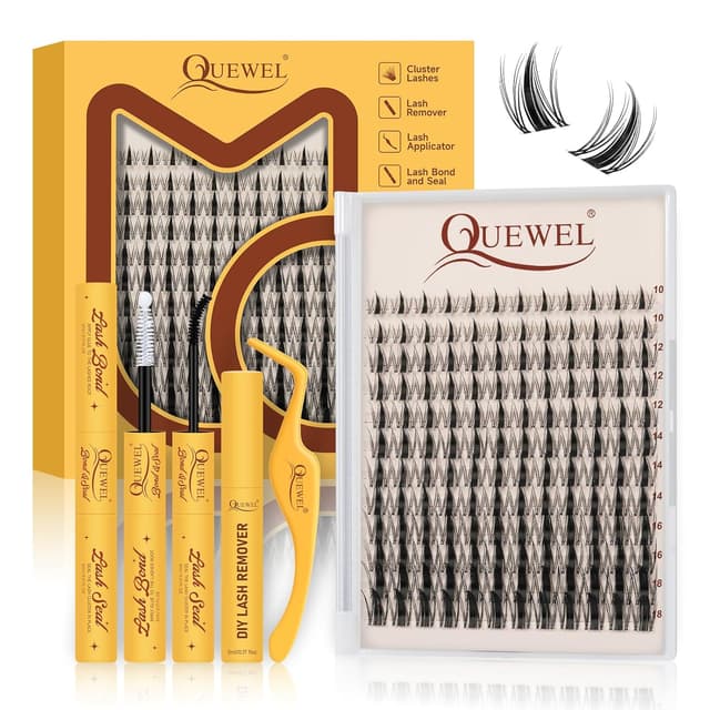 Detalle de QUEWEL Manga-Lashes Cluster-Lashes Set (144 Stück) DIY mit Kleber, Pinzette und Entferner – 10 bis 18 mm