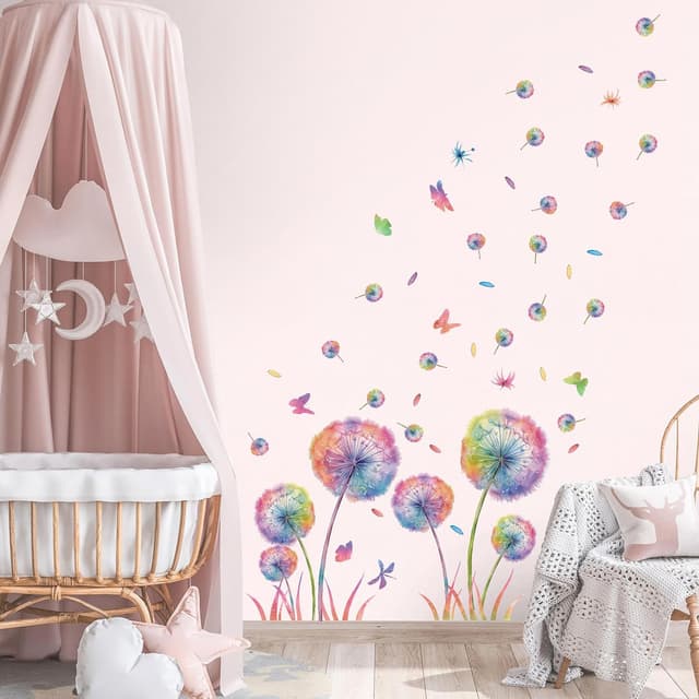 Detalle de KAIRNE Wandtattoo „Pusteblume“ – bunte Blumen- und Schmetterlings-Wandsticker für Kinderzimmer & mehr