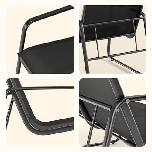 Detalle de Bealife conjunto de muebles de jardín de 4 piezas (3 sillones + mesa de vidrio) en tela Teslin, negro