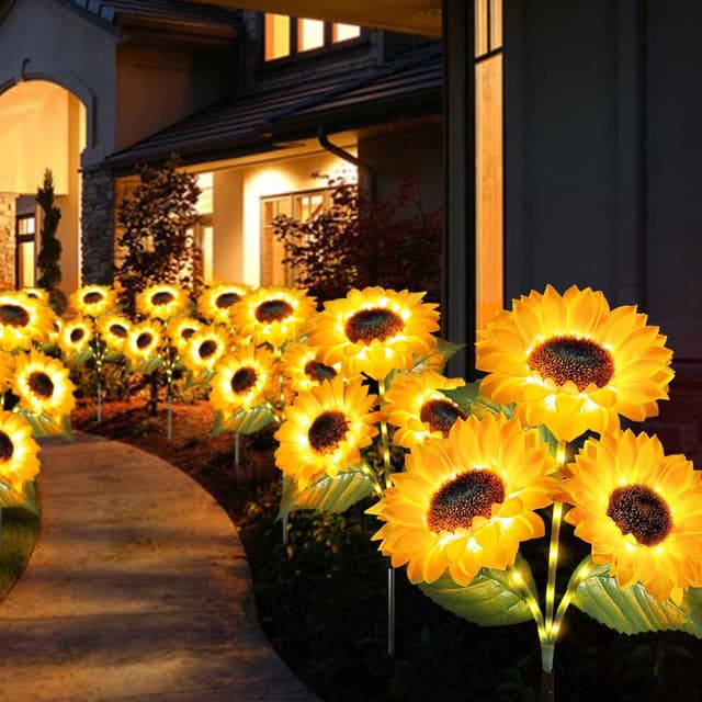 Detalle de Homeleo Upgraded 9-Flower Solar Sunflower Lights Outdoor Garden (Waterproof) – 3-Pack