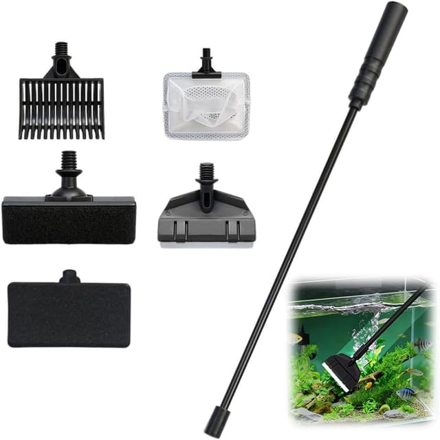 Detalle de MIUUIPI Aquarium Reinigungsset 5-in-1 mit Kescher, Kiesrechen, Algenschaber und Bürsten