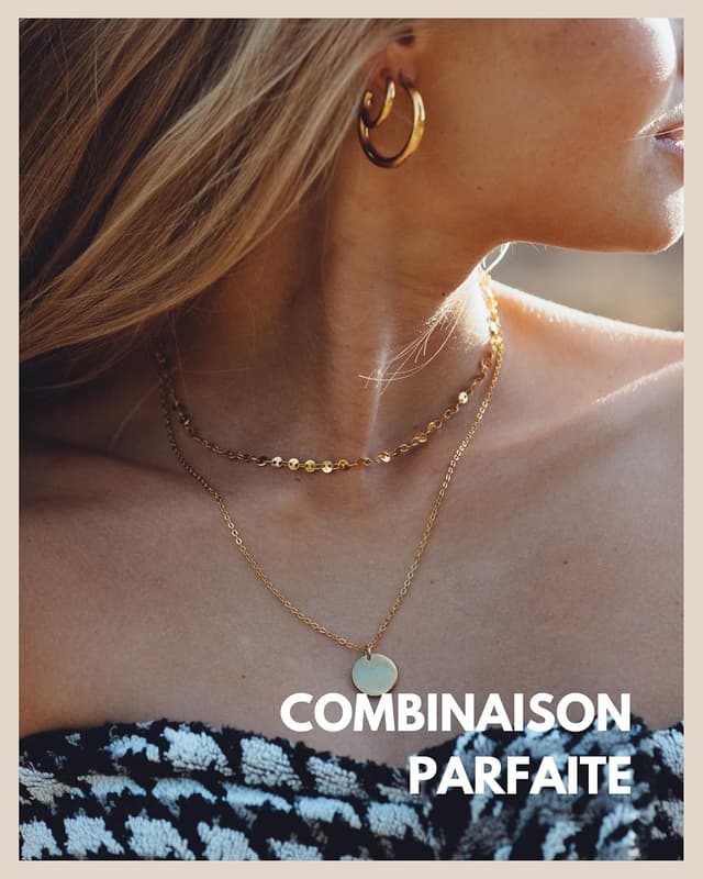 Detalle 2 de GD GOOD.designs EST. 2015 – Collier multi-rangs pour femmes avec plaquettes (acier inoxydable, résistant à l’eau)