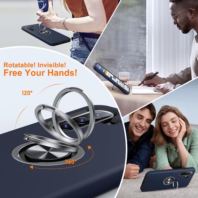 Detalle 2 de AOUIA for Samsung Galaxy A36 5G Case (Navy Blue) with 2 Screen Protectors and 360° Ring Stand