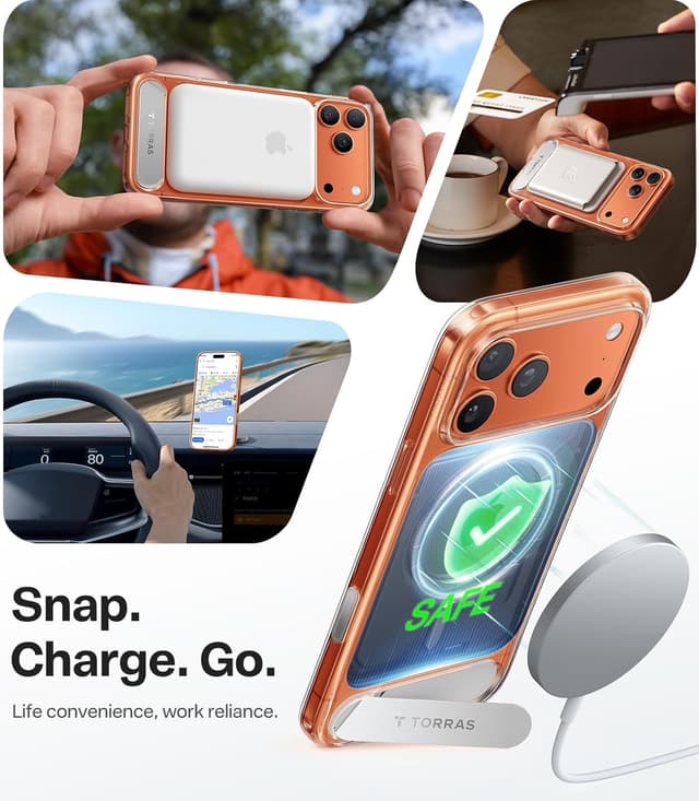 Detalle 2 de TORRAS Strong Magnetic & Seamless Stand Case for iPhone 17 Pro (MagSafe + MIL-STD-810H protection)