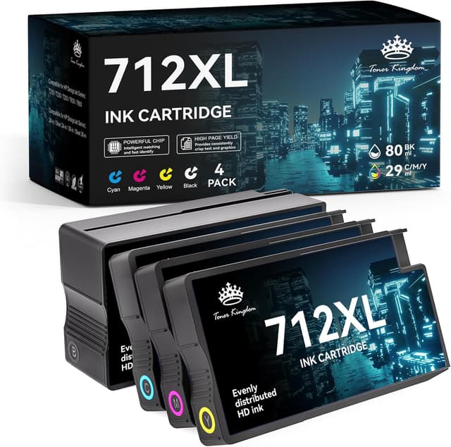 Detalle de 712XL Ink Cartridges (Compatible Replacement) 4-Color Combo Pack for HP 712 — for DesignJet T210/T230/T630/T650 & Studio Plotters
