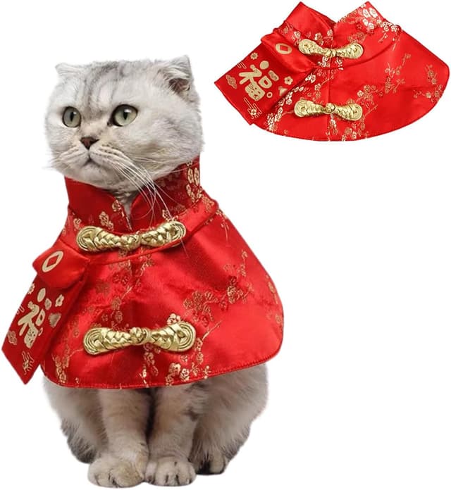 Detalle de BT Bear Dog Chinese New Year Costume (L, Gold) – Chinese Knot Buttons Tang Suit with Neck Strap Scarf