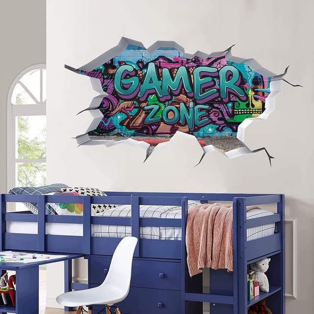 Detalle de TOARTi Gamer Zone 3D Wall Stickers (Blue) – removable gaming vinyl wall art for teen bedrooms