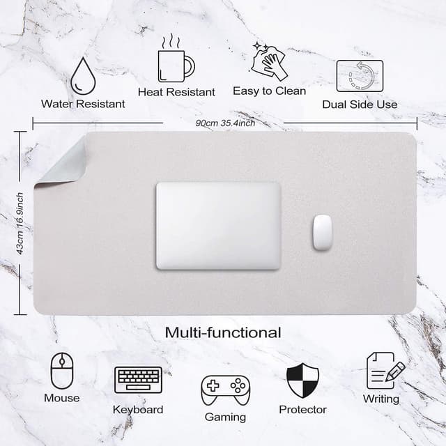 Detalle 2 de DOBAOJIA Desk Pad Large (Dual-Side PU Leather) — extended mouse mat & desk blotter, light gray/silver