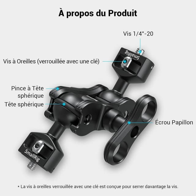 Detalle de SMALLRIG Magic Arm 2070B avec double rotule à friction (support de tête sphérique 1/4)