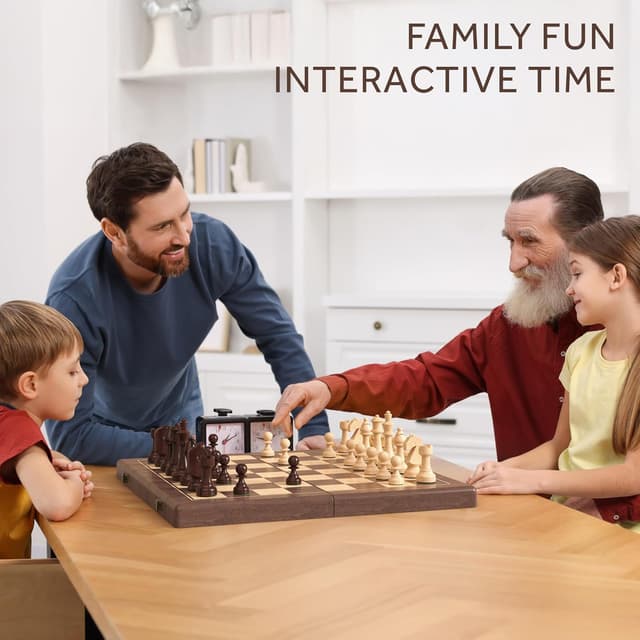 Thumbnail 5 de Premium 38 cm Walnuss Schach- und Dame-Set ♟