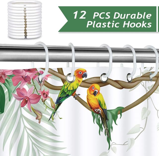 Thumbnail 2 de Bonhause Leopard Tropical Leaves Shower Curtain 180x180 cm