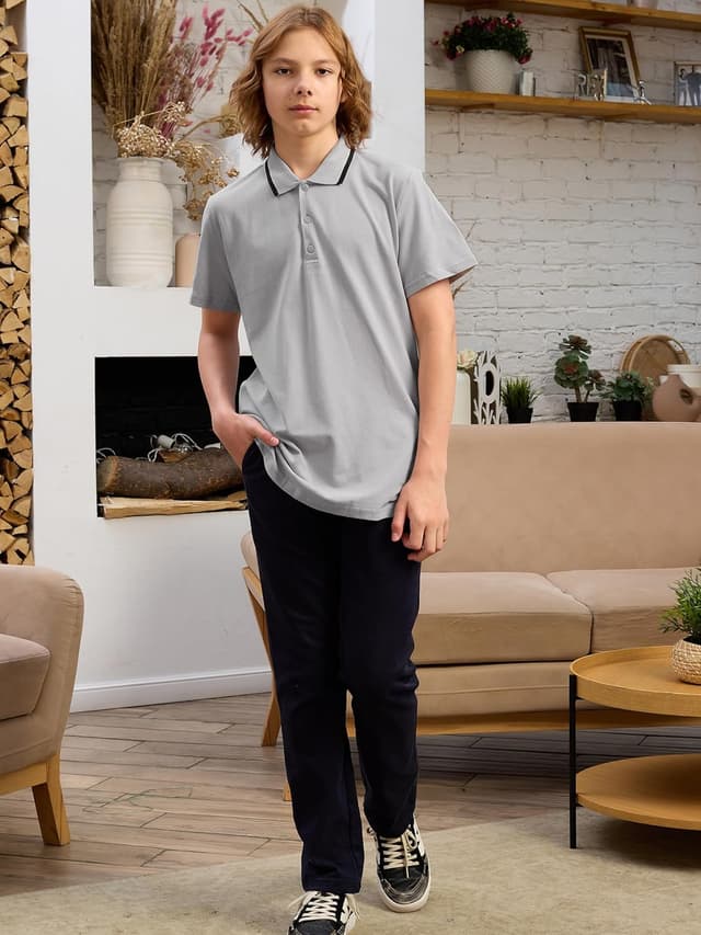 Detalle de MOR Jungen Poloshirt aus 100% Baumwolle – Kurzarm für Schul & Alltag (Größen 110–176)