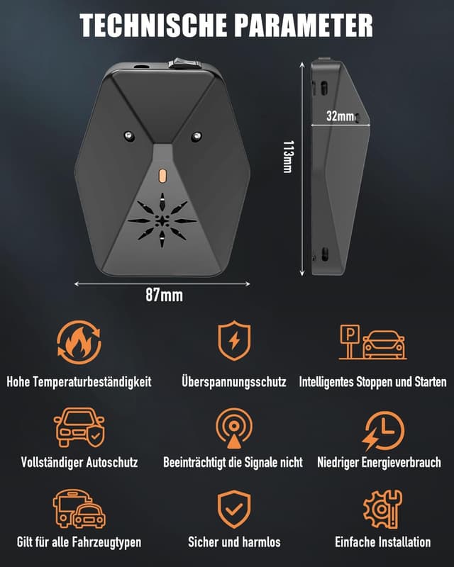 Thumbnail 3 de HAZENS Marderschreck Auto mit Blitzlicht 14–60 kHz