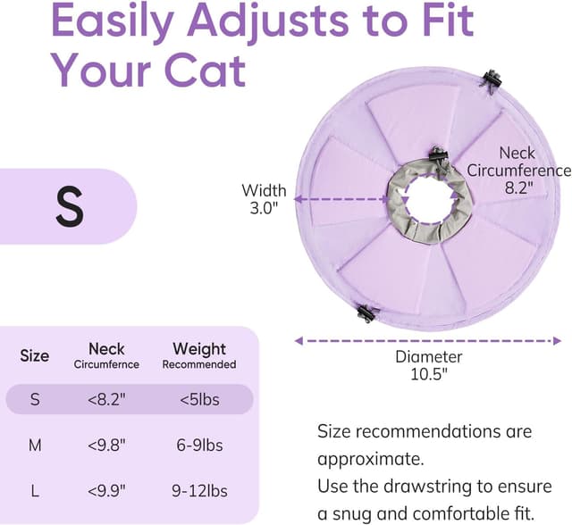 Detalle de Supet Soft–Adjustable Elizabethan Recovery Cone Collar for Cats (Purple Flower, S)
