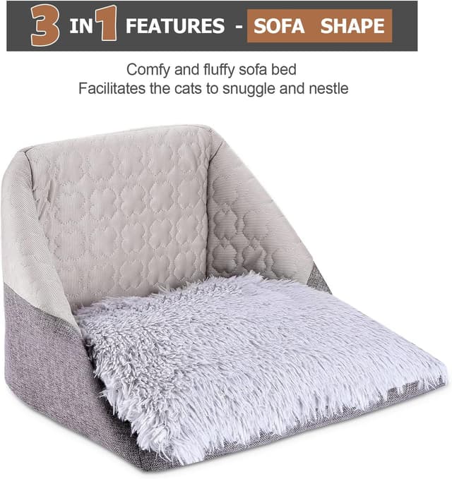 Detalle de Ownpets 3-in-1 Foldable Cat Cave Bed for Indoor Cats (Grey, 35 x 35 x 32cm)