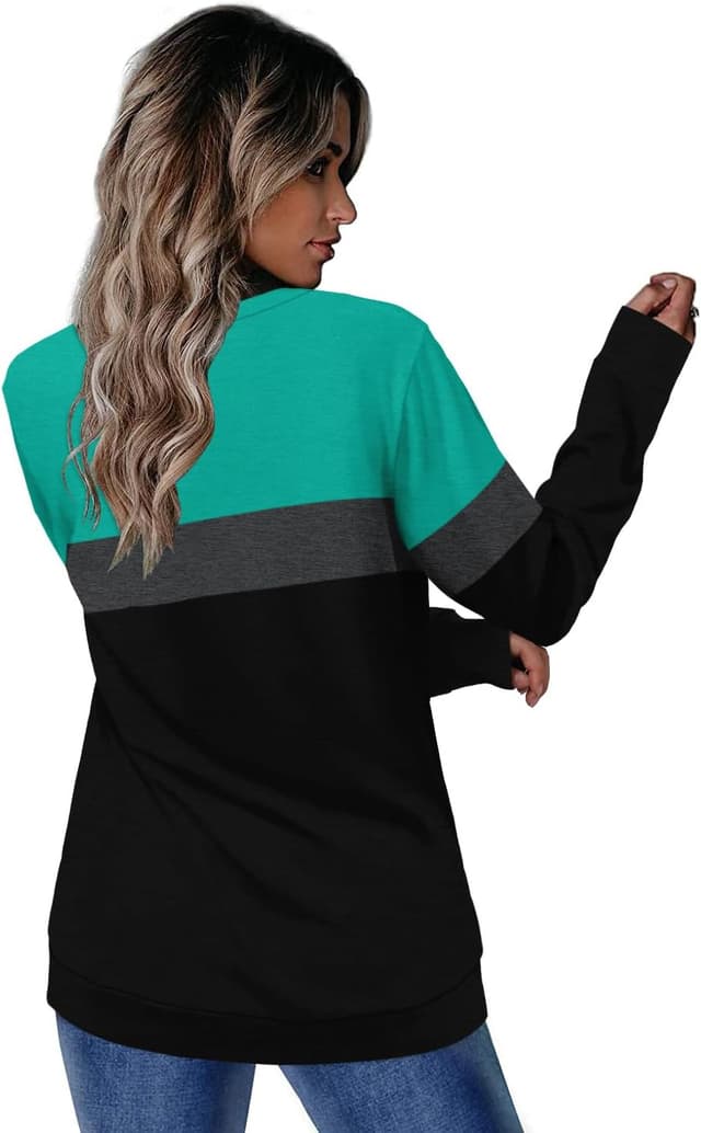 Detalle de KISSMODA women’s long sleeve V-neck sweatshirt tunic top (loose fit, colour block)