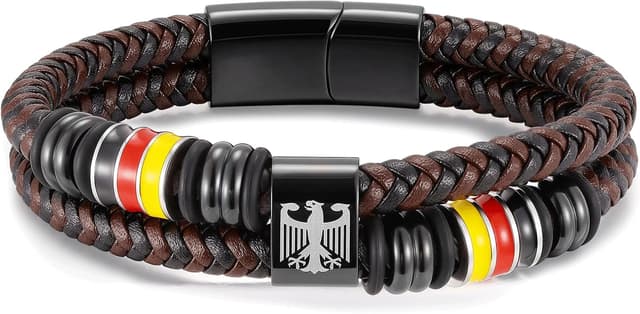 Thumbnail 6 de Deutschland Adler Herrenarmband mit Edelstahl-Anhänger & Lasergravur, Lederband (21/23/25 cm), schwarz