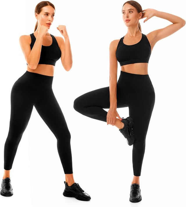 Detalle 2 de Leafigure 3-pack high-waisted leggings for women (black) – non see-through workout, yoga & everyday wear