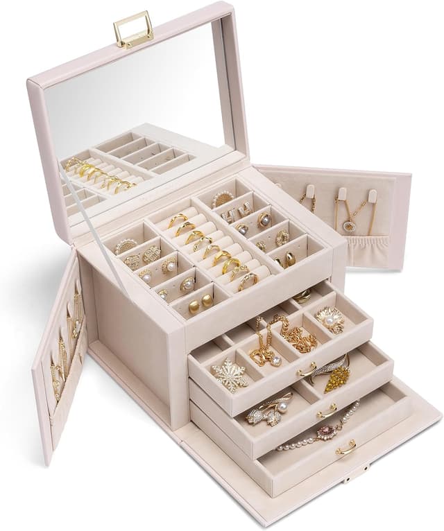 Detalle de Vlando joyero grande 4 niveles beige