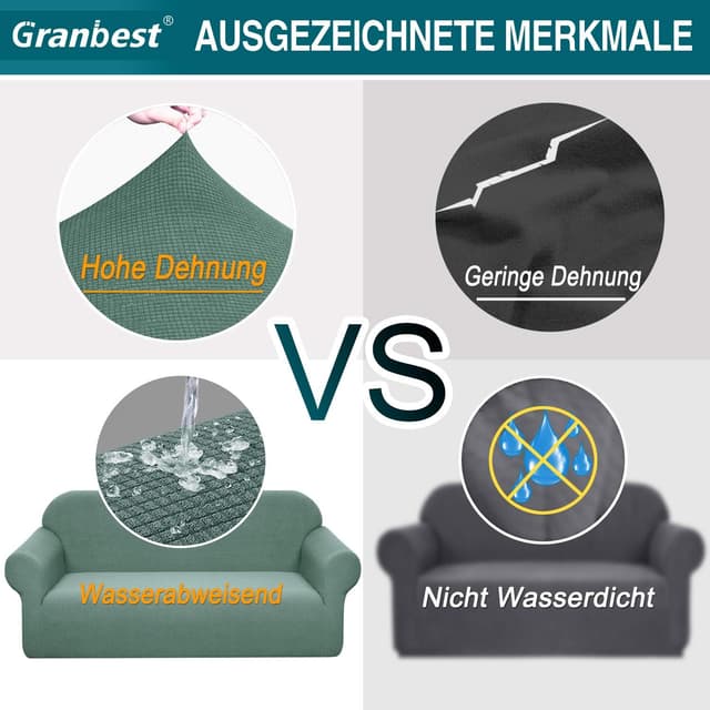 Detalle de Granbest Copridivano elasticizzato impermeabile in spandex con gommapiuma antiscivolo (3 posti, salvia)