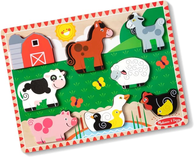 Detalle de Melissa & Doug Puzzle Aimaux de la Ferme en bois (8 grosses pièces) pour enfants dès 2 ans et +