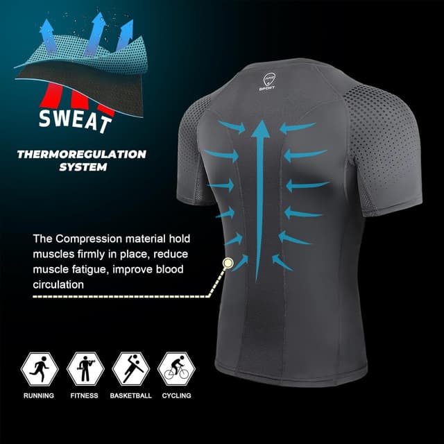 Detalle 2 de AMZSPORT maglietta da corsa a compressione a maniche corte (Kurzarm) ad asciugatura rapida