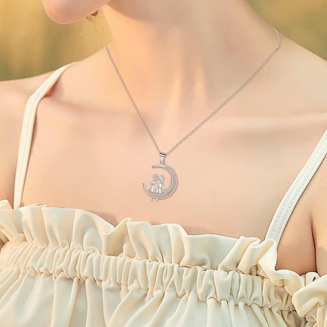 Detalle 2 de Hifeeled Halskette Sterling Silber 925 mit Mondanhänger (Zirkonia) – Geschenkidee für Schwester, Freundin, Mutter