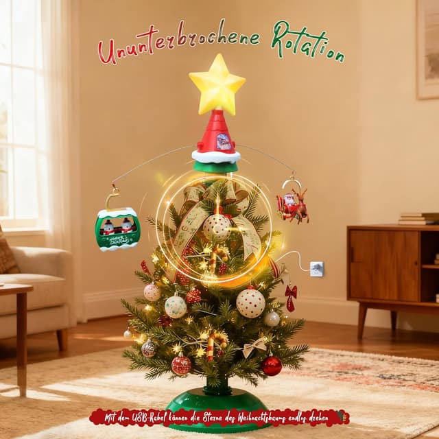 Detalle de Jubilin LED Weihnachtsbaumspitze Stern mit Musik, drehenden Anhängern und USB-Stromversorgung