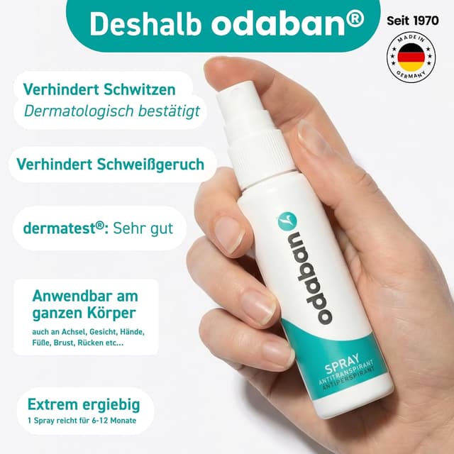 Detalle de odaban® Antitranspirant Deo Spray 30 ml gegen starkes Schwitzen (duftneutral, aluminiumchlorid-basiert)