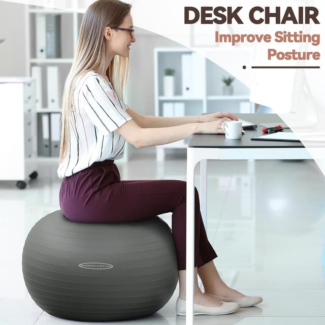 Detalle 2 de Fitvids Exercise Ball for Fitness, Yoga, Pilates (Quick Pump) – Anti-Burst, Slip Resistant Balance Ball