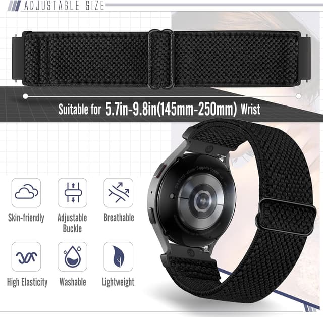 Detalle 2 de Yunshare Quick Release Elastic Nylon Watch Straps (18mm–24mm) – 3 Pack for Samsung, Garmin, Fossil, Amazfit and more