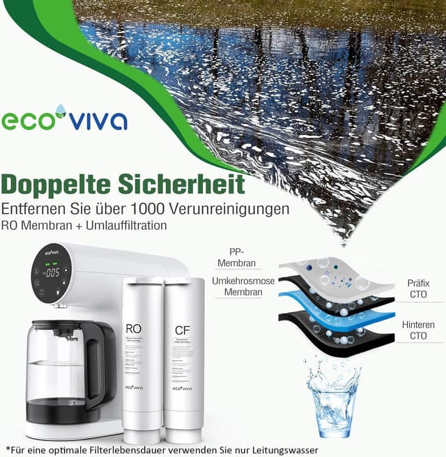 Detalle de Ecoviva Auftisch Osmoseanlage WP-RO-200G – Umkehrosmose-Wasserfilter mit 5-stufiger Filtration und TDS-Monitor