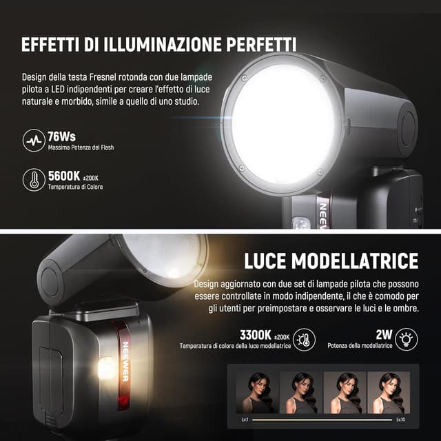 Detalle de NEEWER Z2-S Flash Speedlite TTL 2,4G per Sony con HSS 1/8000 e testa rotante 0°–330°