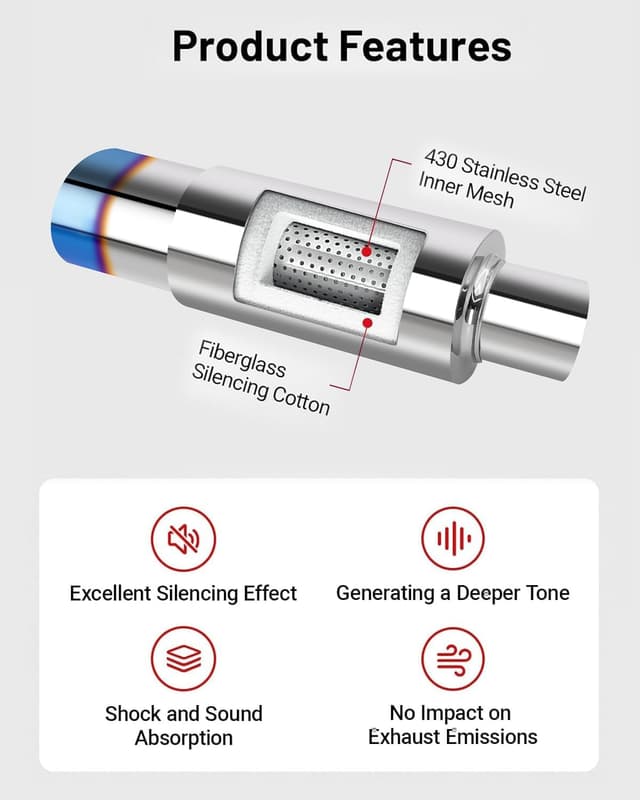 Detalle de Bielpord Universal Stainless Steel Exhaust Muffler Tip (15" length, 2'' inlet / 3'' outlet)