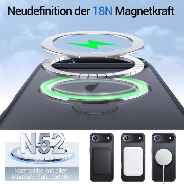 Detalle de Anqrp 360° All-in-One-Ständerhülle für iPhone 17 Air (6,5 Zoll) – Magnetisch mit drehbarem Ringhalter, Schwarz