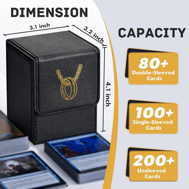 Detalle 2 de ZLCA PU Leather Card Deck Box for MTG (2 Dividers) — Black, 100+ Single-Sleeved Storage Case