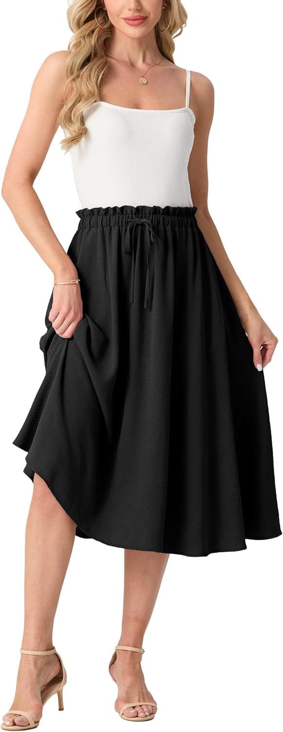 Thumbnail 6 de GRECERELLE Damen Midi-Rock Sommer in A-Linie mit Taschen – leicht, luftig, knitterarm (elastischer Bund)